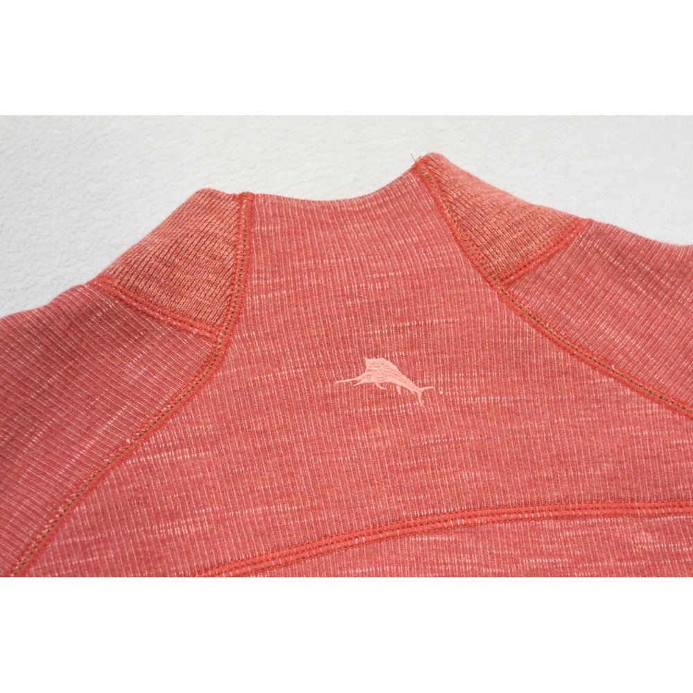Tommy‎ Bahama Reversible Quarter Zip Pullover Mens Large Coral Pink Slub Knit